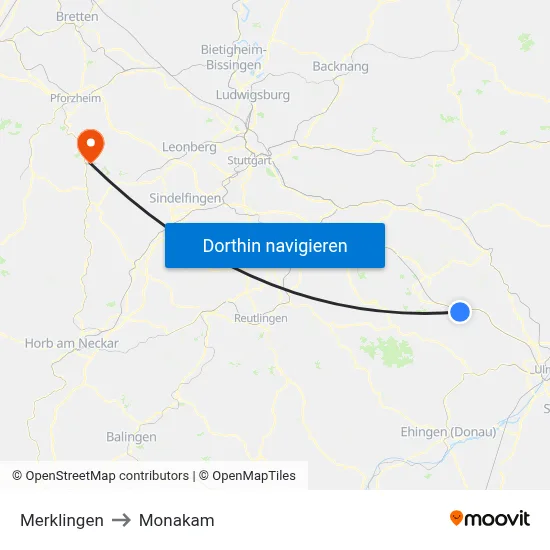 Merklingen to Monakam map