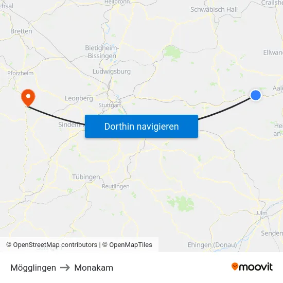 Mögglingen to Monakam map