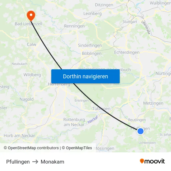 Pfullingen to Monakam map