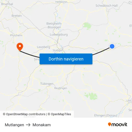 Mutlangen to Monakam map