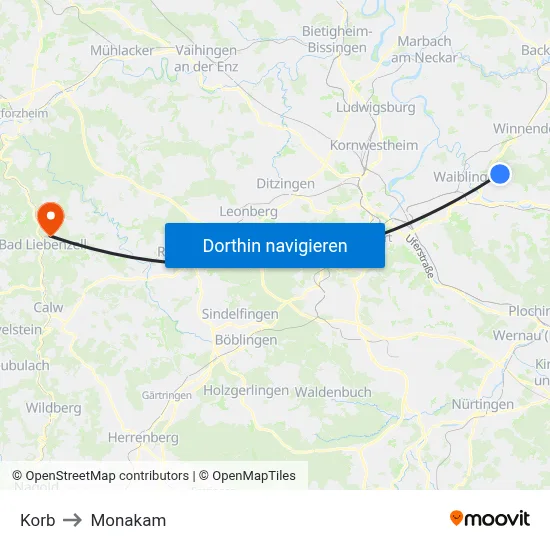 Korb to Monakam map