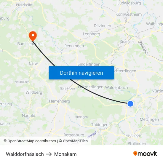 Walddorfhäslach to Monakam map
