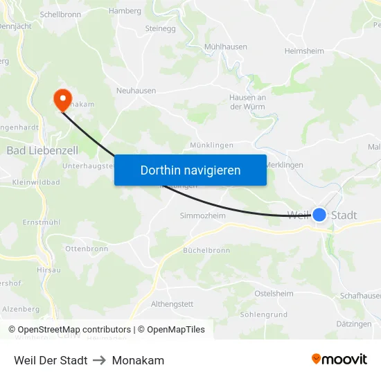 Weil Der Stadt to Monakam map