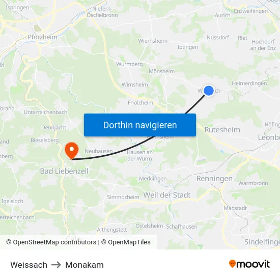 Weissach to Monakam map