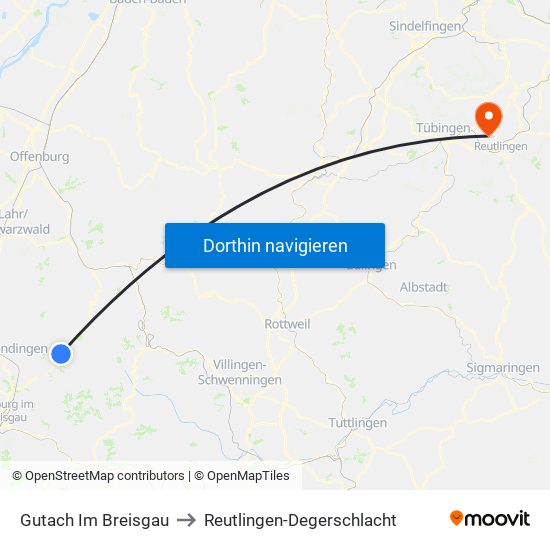 Gutach Im Breisgau to Reutlingen-Degerschlacht map