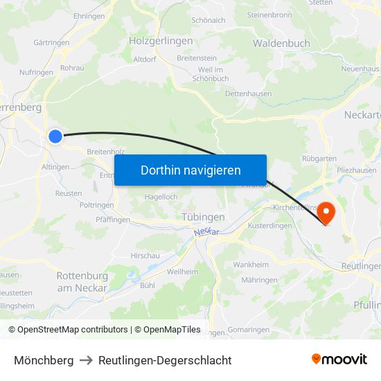 Mönchberg to Reutlingen-Degerschlacht map