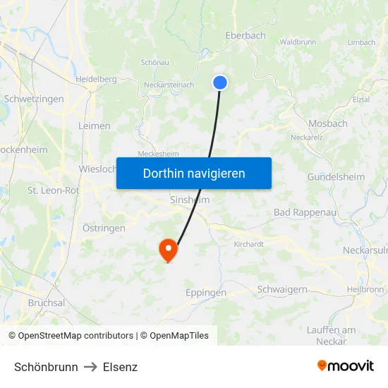 Schönbrunn to Elsenz map