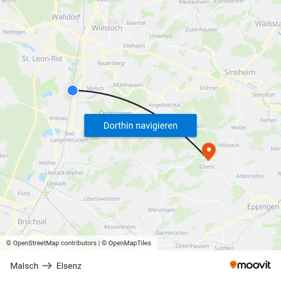 Malsch to Elsenz map