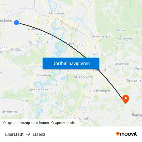 Ellerstadt to Elsenz map