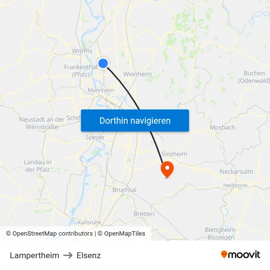 Lampertheim to Elsenz map