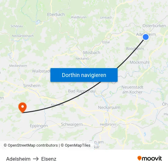 Adelsheim to Elsenz map