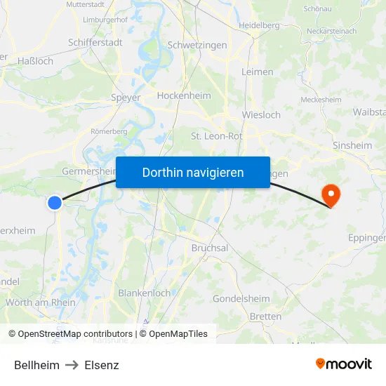 Bellheim to Elsenz map