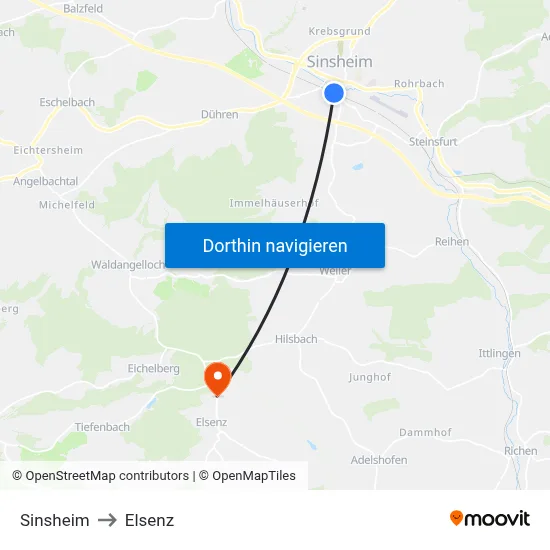 Sinsheim to Elsenz map
