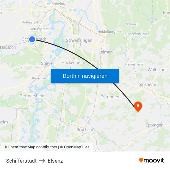 Schifferstadt to Elsenz map