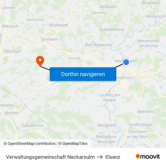 Verwaltungsgemeinschaft Neckarsulm to Elsenz map