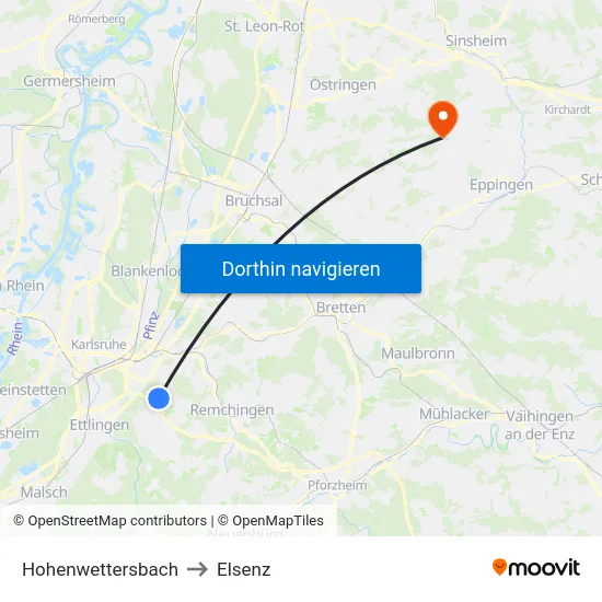 Hohenwettersbach to Elsenz map