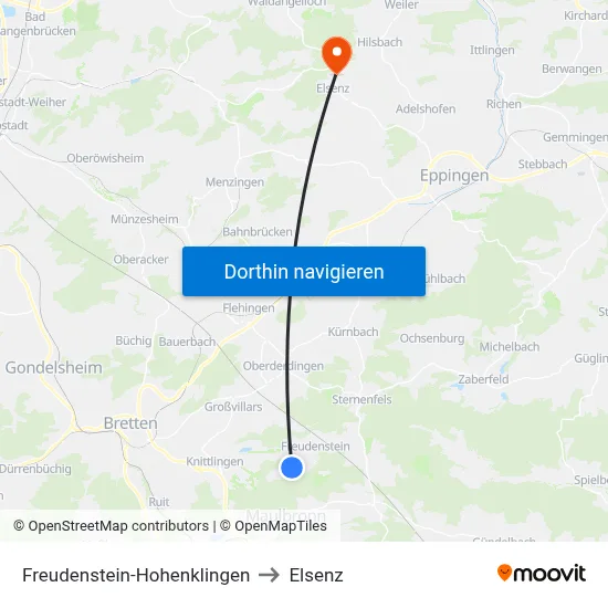 Freudenstein-Hohenklingen to Elsenz map