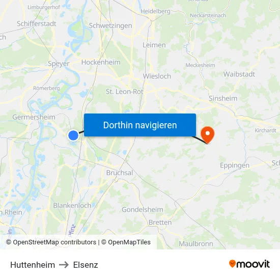 Huttenheim to Elsenz map