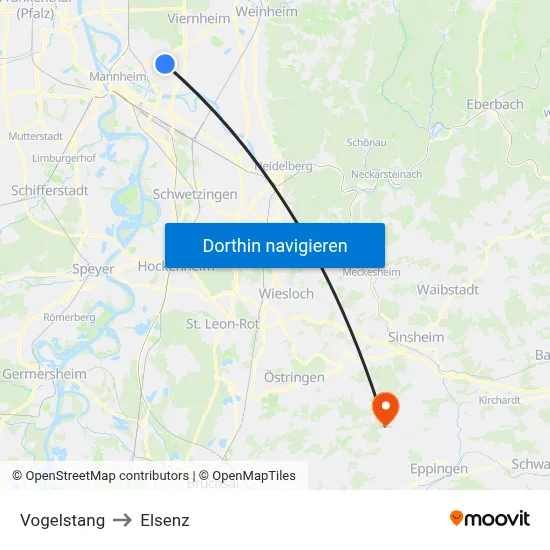 Vogelstang to Elsenz map