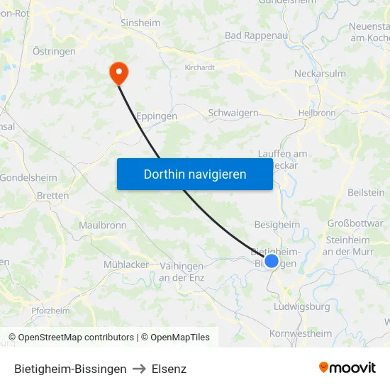 Bietigheim-Bissingen to Elsenz map