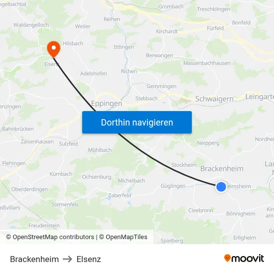 Brackenheim to Elsenz map