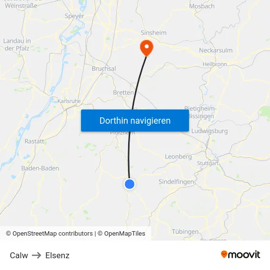 Calw to Elsenz map