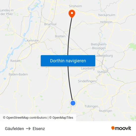Gäufelden to Elsenz map