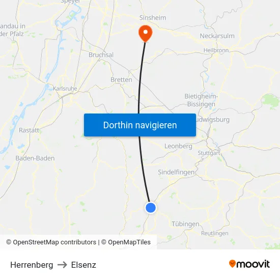Herrenberg to Elsenz map