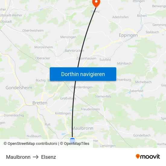 Maulbronn to Elsenz map