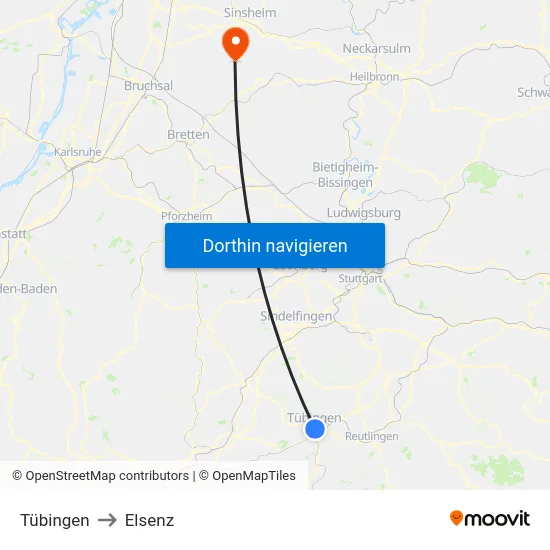 Tübingen to Elsenz map