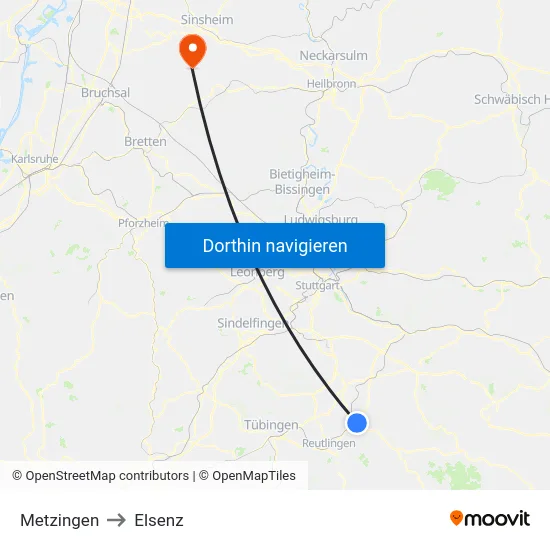 Metzingen to Elsenz map