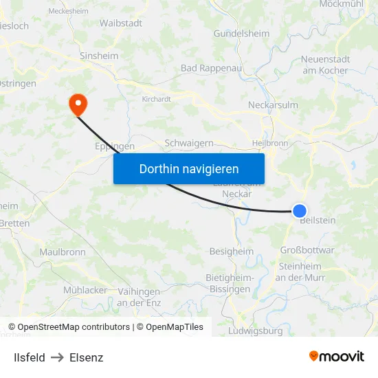 Ilsfeld to Elsenz map