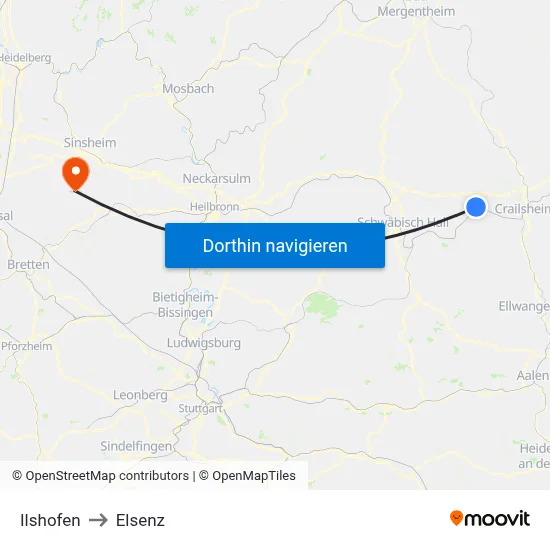 Ilshofen to Elsenz map