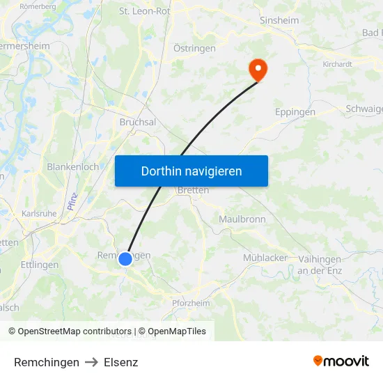 Remchingen to Elsenz map