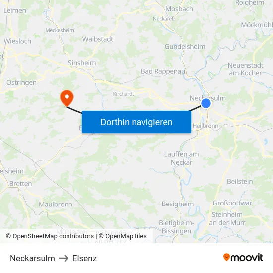 Neckarsulm to Elsenz map