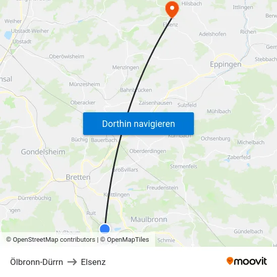 Ölbronn-Dürrn to Elsenz map