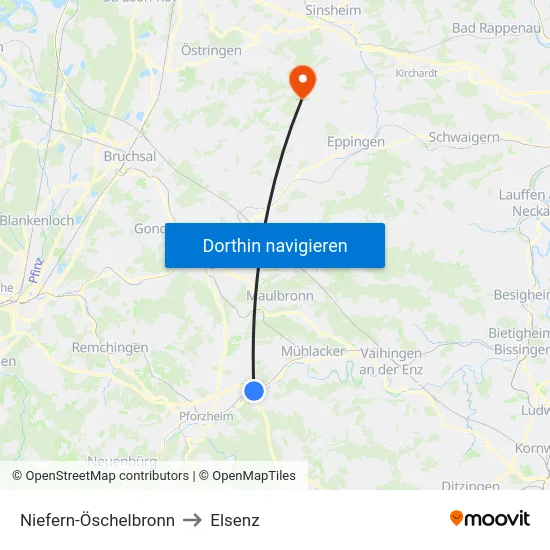 Niefern-Öschelbronn to Elsenz map