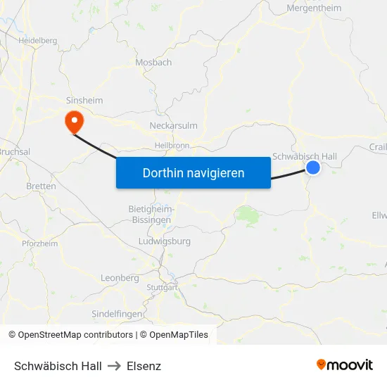 Schwäbisch Hall to Elsenz map