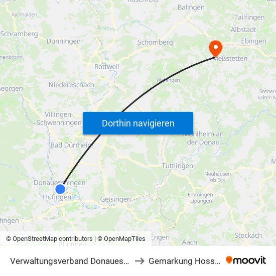 Verwaltungsverband Donaueschingen to Gemarkung Hossingen map
