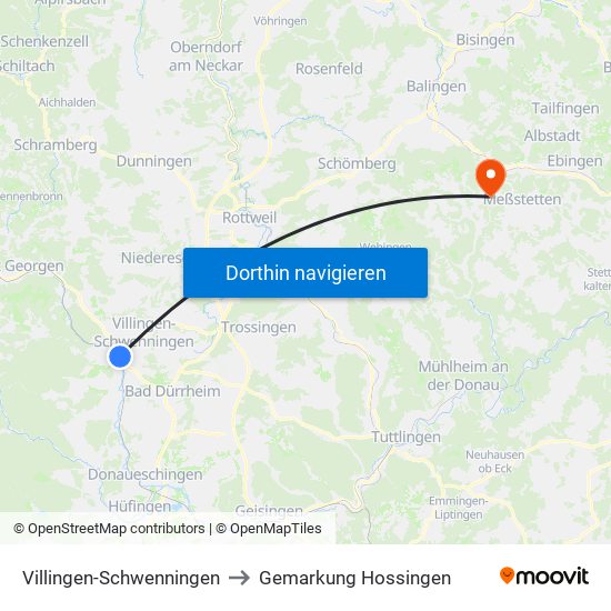 Villingen-Schwenningen to Gemarkung Hossingen map