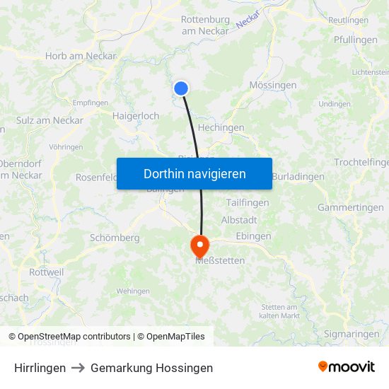 Hirrlingen to Gemarkung Hossingen map
