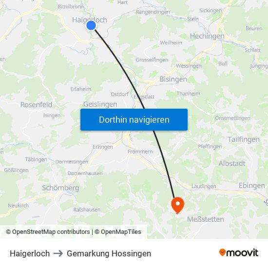 Haigerloch to Gemarkung Hossingen map