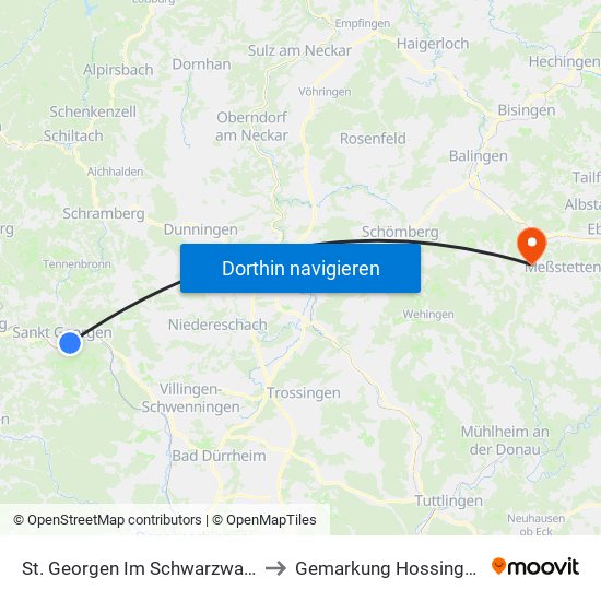 St. Georgen Im Schwarzwald to Gemarkung Hossingen map