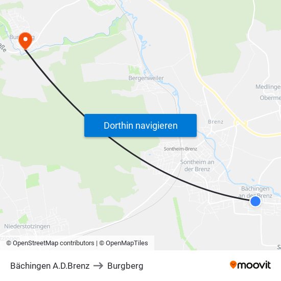 Bächingen A.D.Brenz to Burgberg map