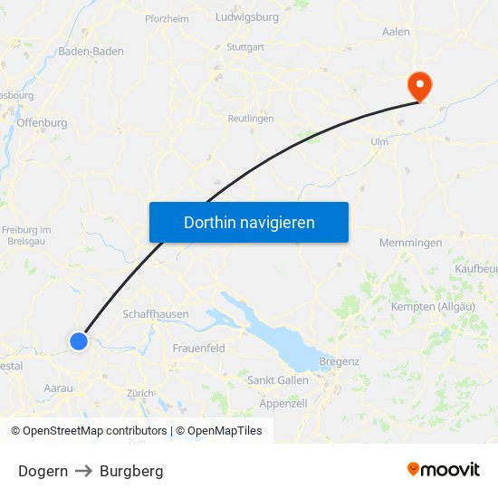 Dogern to Burgberg map