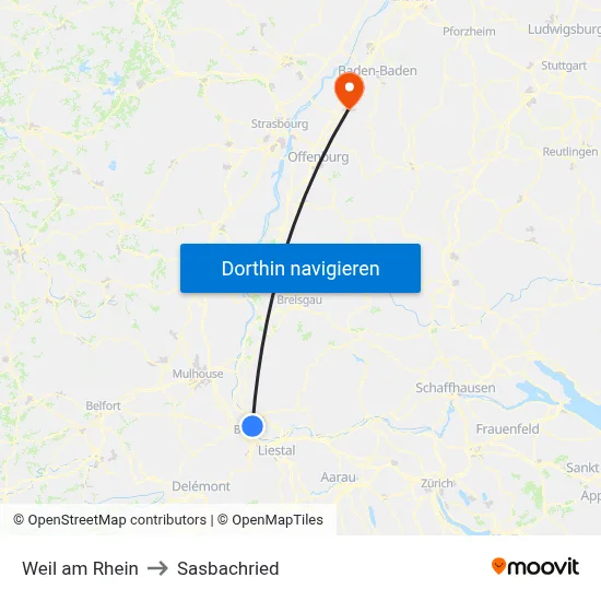 Weil am Rhein to Sasbachried map