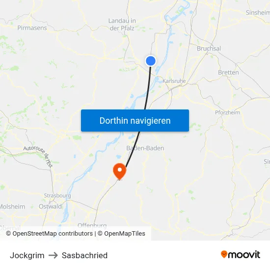 Jockgrim to Sasbachried map