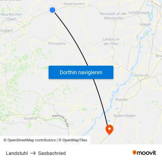 Landstuhl to Sasbachried map