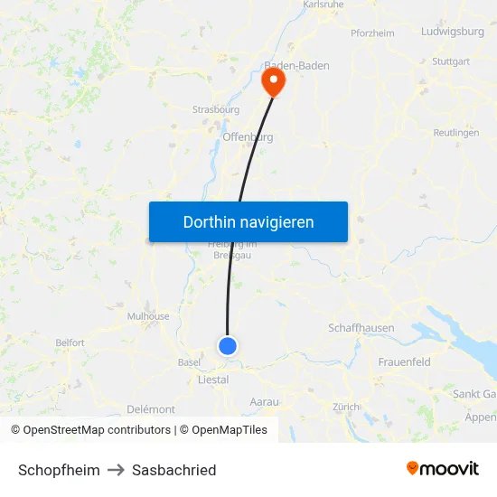 Schopfheim to Sasbachried map