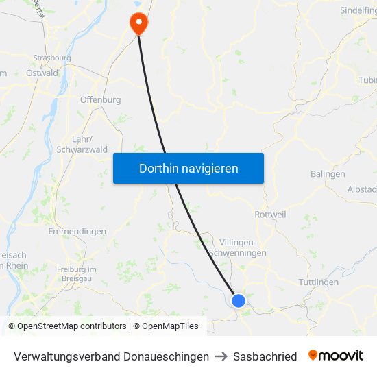Verwaltungsverband Donaueschingen to Sasbachried map
